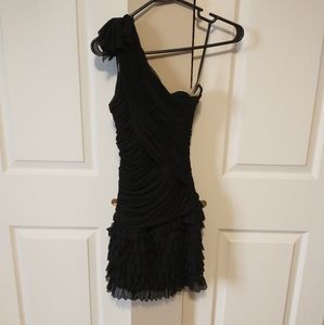 VINTAGE - BEBE MESH ONE SHOULDER RUCHED MINI DRESS (XS/S)